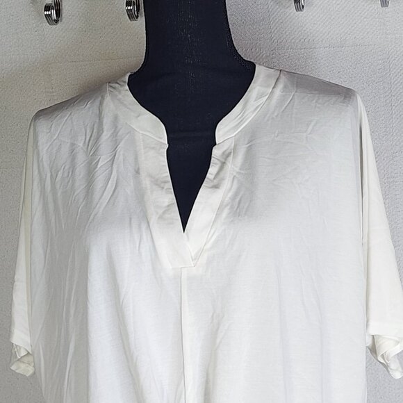 Alya Ivory SS Pleated Front Hem V Neck Modal Poly from Francesca's Blouse Size S - Picture 2 of 16